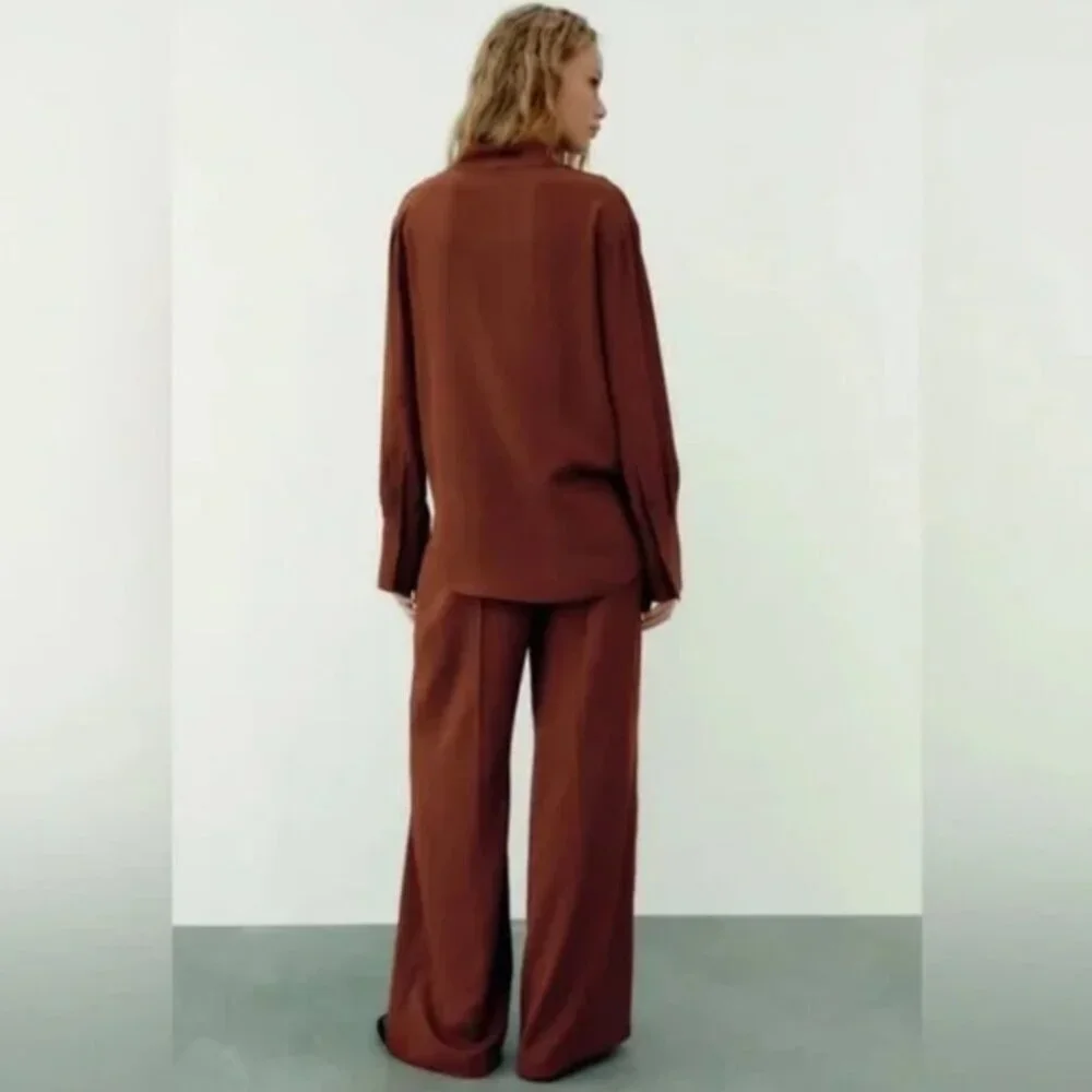 NWT ZARA Wide Leg Flowy Back Elastic Waist Pants Flying FabricCooper 9479/054 XL